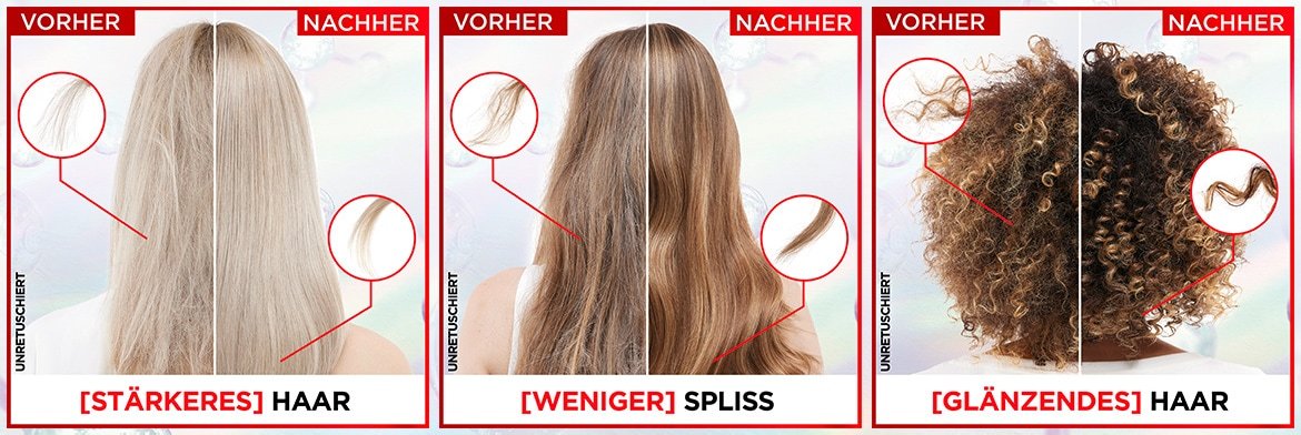 Vorher-Nachher-Bilder - Nutzung von Elvital Bond Repair